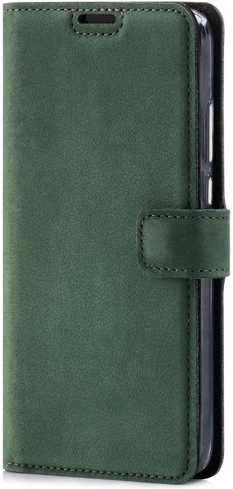 Genuine leather Book Case MagSafe - Nubuck Dark Green  - Transparent TPU
