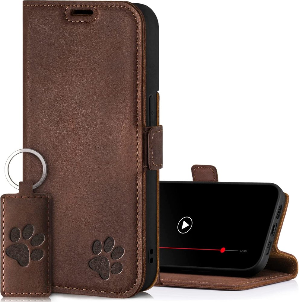Genuine leather Kickstand Premium RFID - Nut Brown - Paw - TPU Black