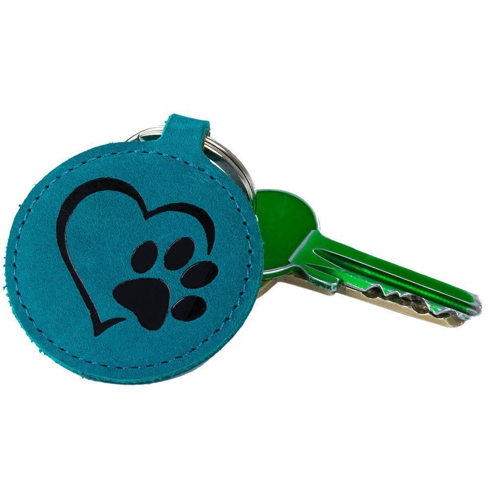 Keychain - Turquoise - Black Paw in Heart