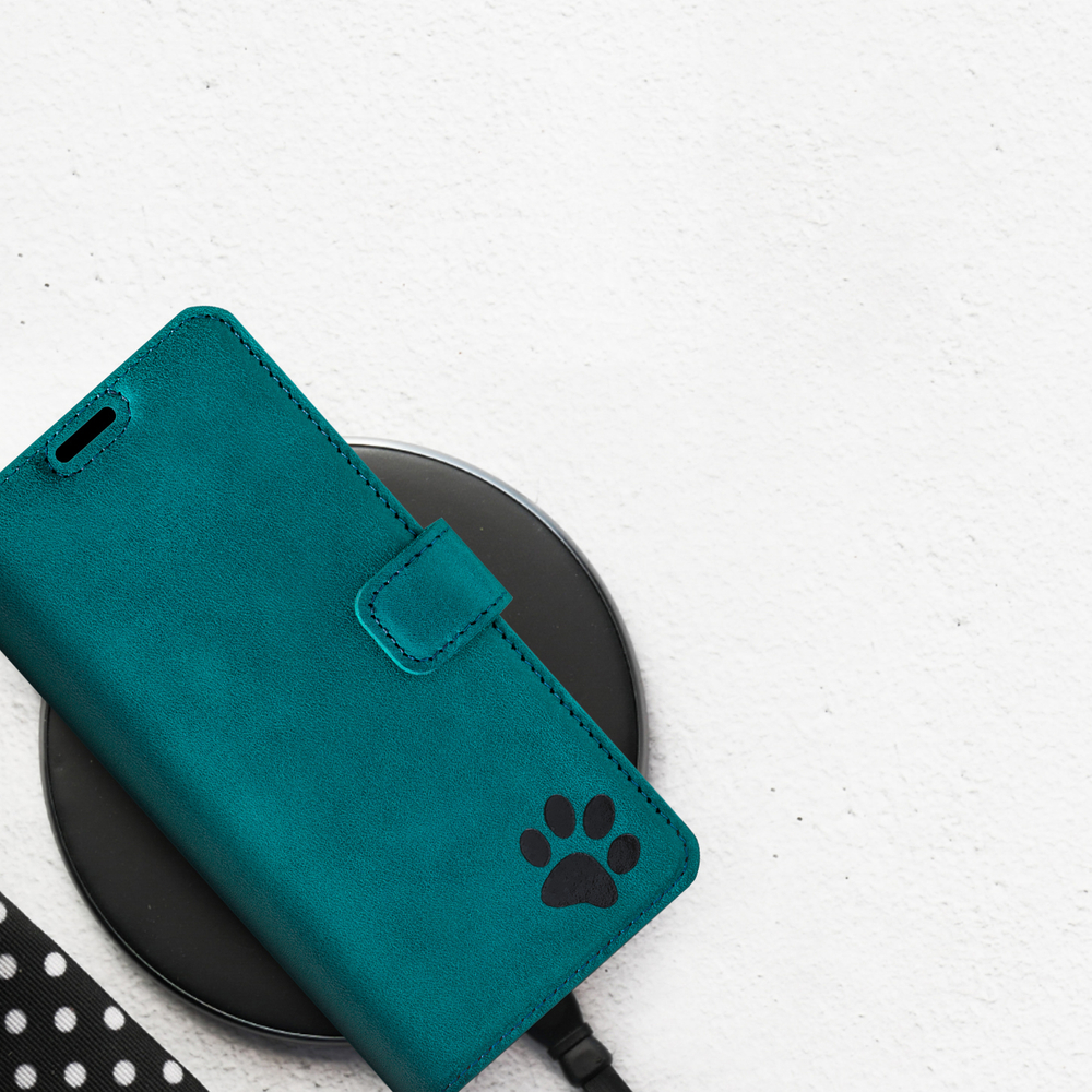 Wallet case - Turquoise - Paw Black - Transparent TPU