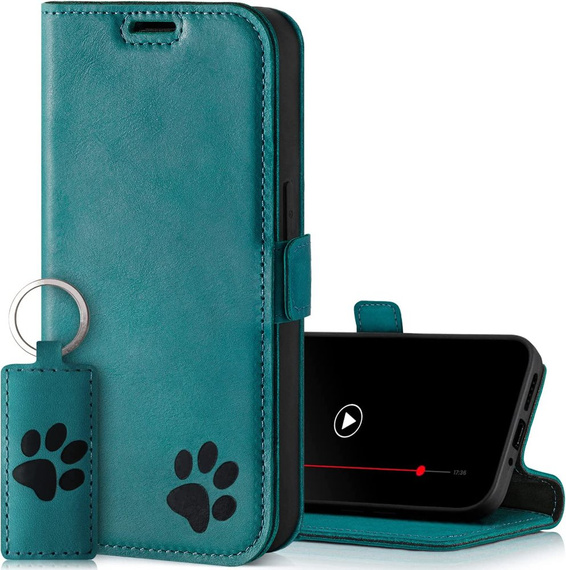 Genuine leather Kickstand Premium RFID - Turquoise - TPU Black