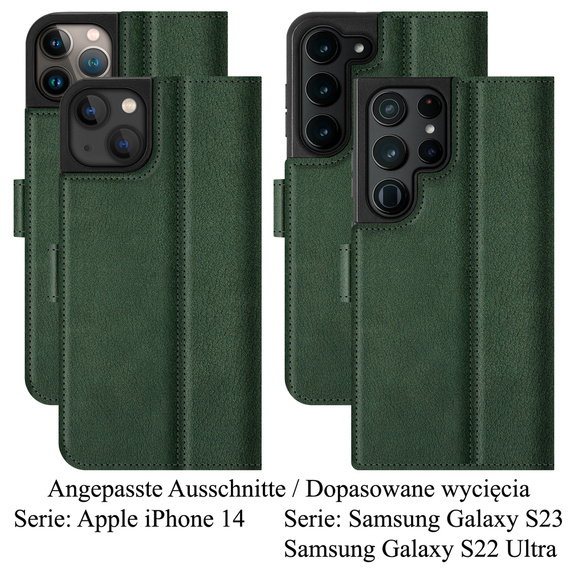 Genuine leather Kickstand Premium RFID - Nubuck Dark Green - TPU Black