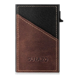 Natural Leather Mini Wallet With Automatic Alu Case - Nut
