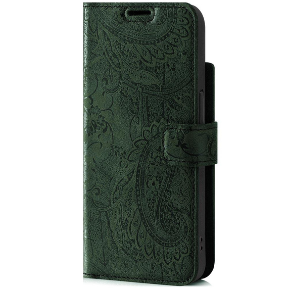 Genuine leather Kickstand Premium RFID - Ornament Green - TPU Black